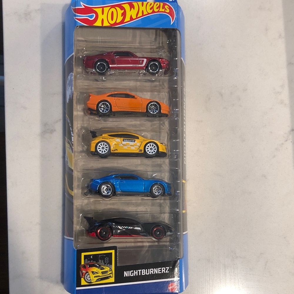 Mattel Hot Wheels Nightburnerz 5-Pack - Red, Orange, Yellow, Blue, Black